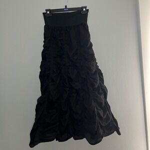 Baba Clothing Los Angeles Black Ruched Cotton Maxi Skirt Small Boho Whimsigoth